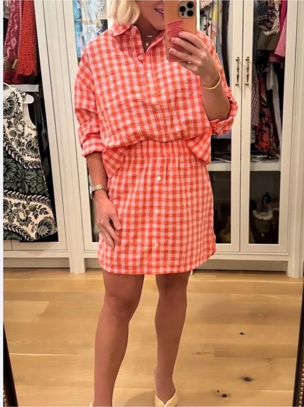 Tuckernuck Gingham 2pc set in Pink & Orange Size Medium Like New